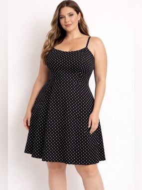 K & Company Polka Dot Fit & Flare A-Line Dress B/W Pin-up Retro Size 16